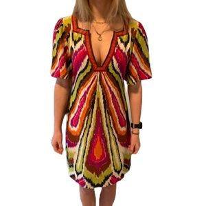 Trina Turk dress short sleeve sheath multicolored 0